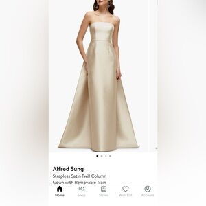 ALFRED SUNG Cream Strapless Satin Dress